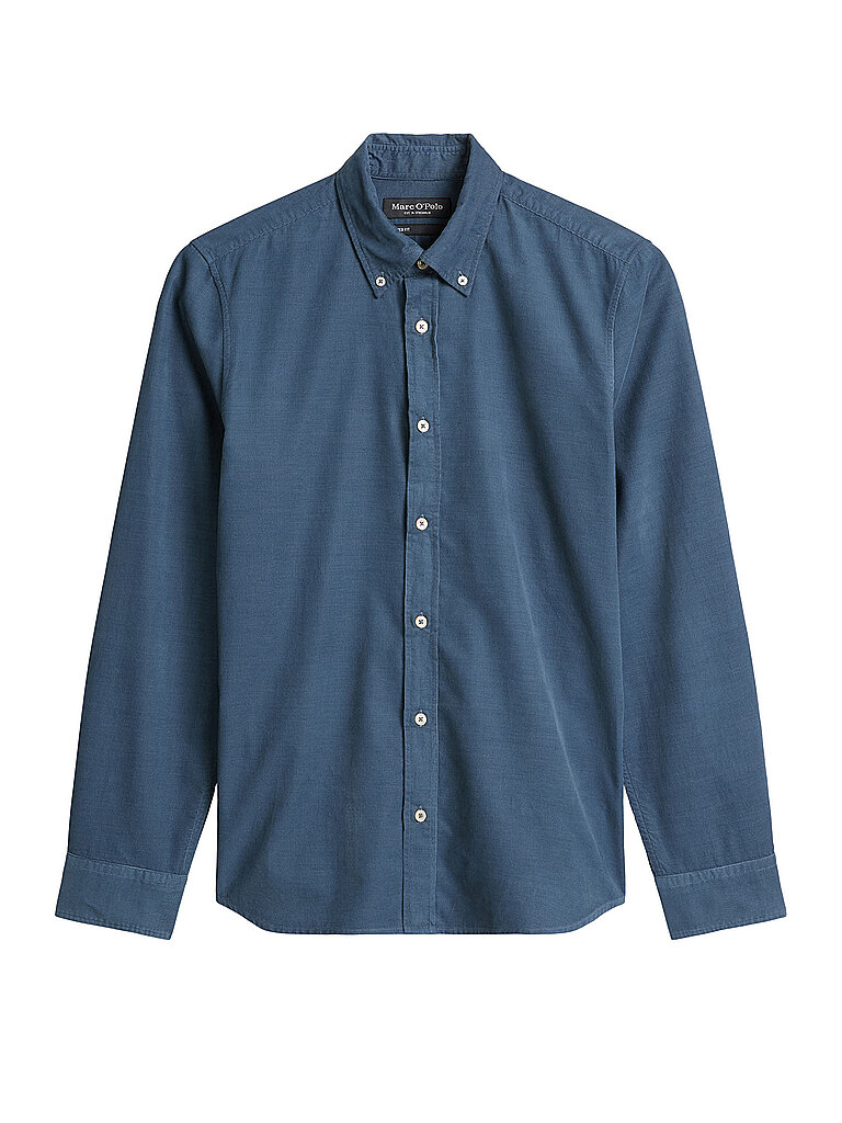 Langarmhemd MARC O'POLO "aus reiner Bio-Baumwolle", Herren, Gr. L, Normalgrößen, stormy blau, Obermaterial: 100% Baumwolle, unifarben, figurbetont normal, Doppelmanschette, Hemden